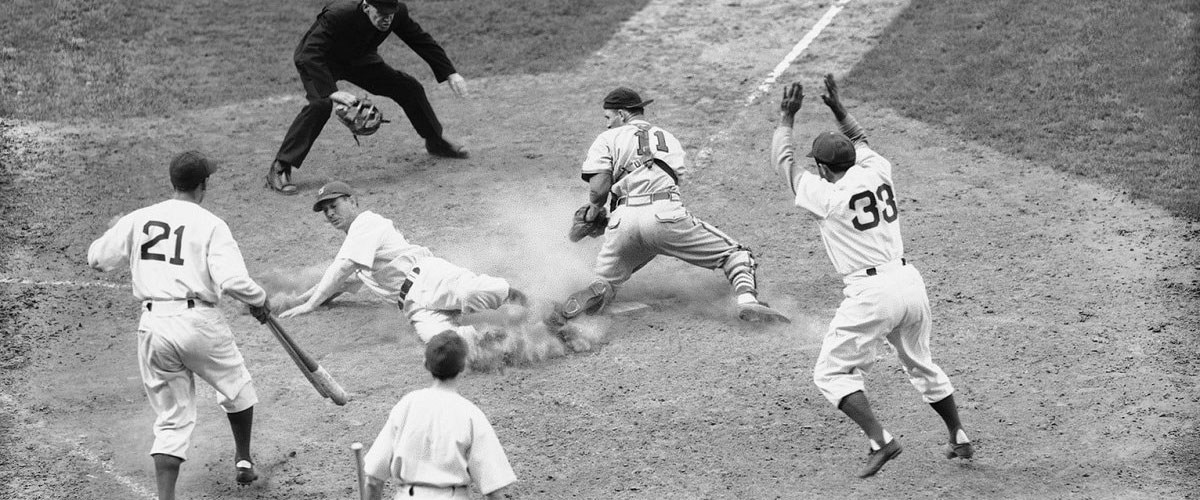 black and white photo of a baseball game