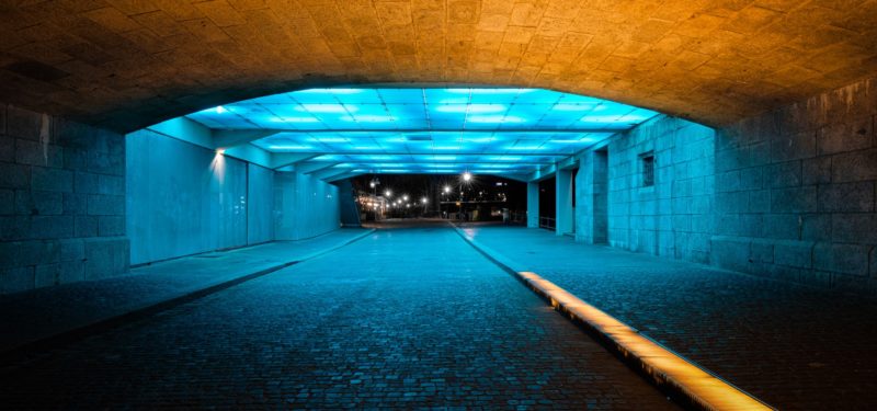yellow, blue and black tunnel