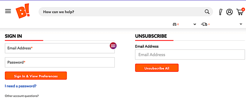 unsubscribe process - sign in for email and password and unsubscribe box next to with just email