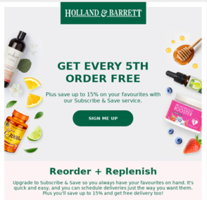 holland & Barrets email sample - get every 5th order free 