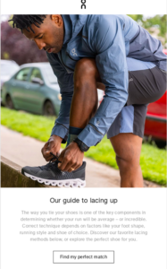 a man tying up his shoelaces and copy under "Our guide is lacing up"