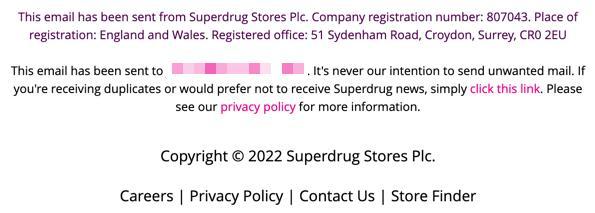 Superdrug unsubscribe box that is not very clear